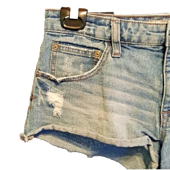 Free People raw hem very distressed faded cut out denim shorts 25 - Picture 6 of 8